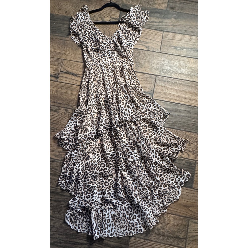 WAYF Leopard Print Ruffle‎ Maxi Dress XS